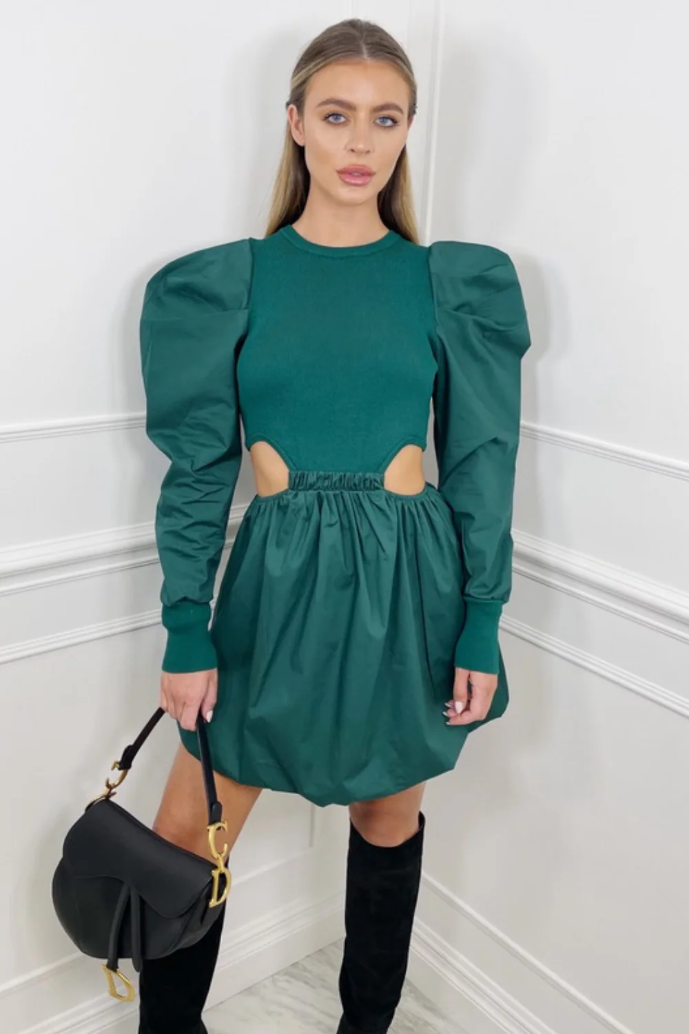 Tyler GREEN cut out knitted puff sleeve dress