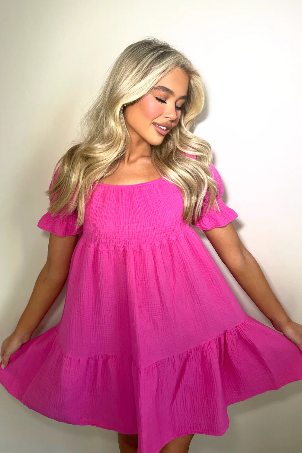 valencia pink cheesecloth bandeau mini dress