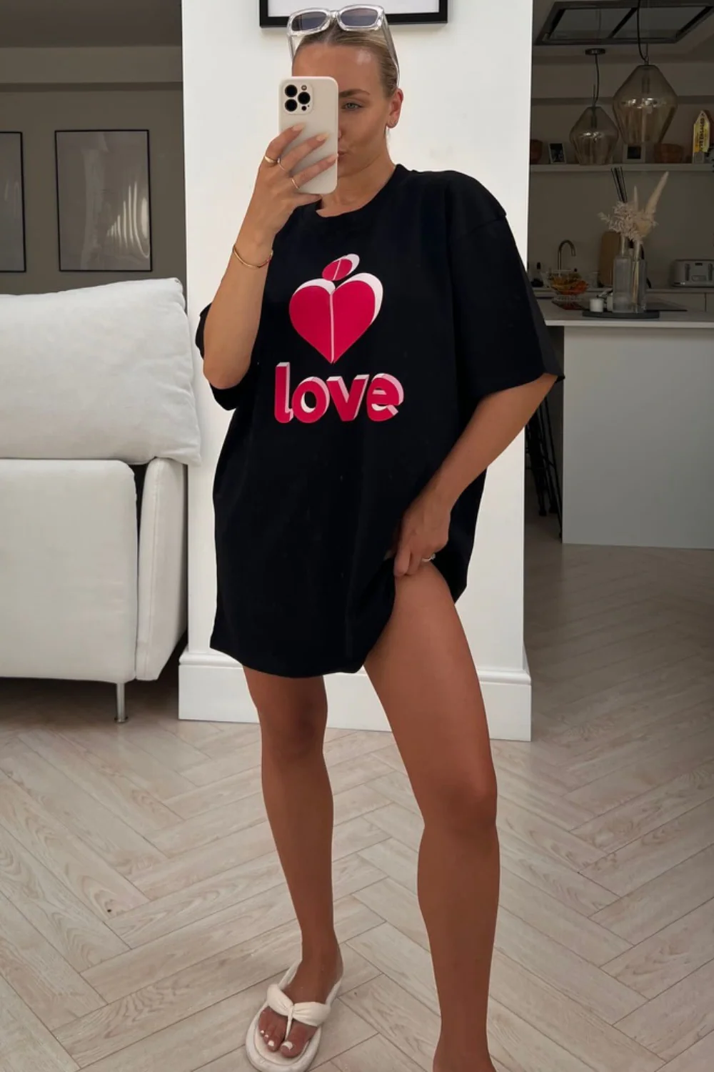 Love heart Pink & black printed T-shirt dress