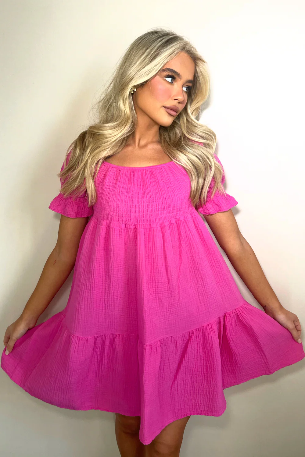 valencia pink cheesecloth bandeau mini dress